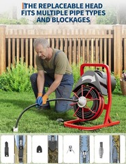 75FT x 1/2 Inch Drain Cleaning Cable 370W Electric Machine Sewer Drain Cleaner