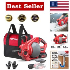 25Ft Cordless Drain Auger with 2.0Ah Battery &ndash; Perfect for Kitchen & Bathroom