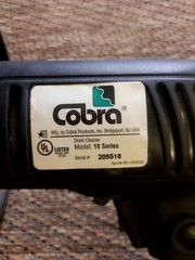 COBRA CABLE DRUM DRAIN CLEANER PLUMBING SNAKE DRILL MODEL 10 120V-60HZ 3/8&Prime;