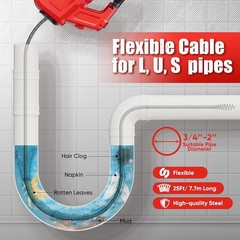 20V Cordless Drain Auger 25Ft Plumbing Snake w/ Battery & Charger