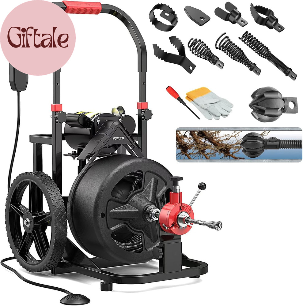100 Ft X 1/2 Inch Auto Feed Electric Drain Snake Auger for 2 to 4 Inch Pipes, S