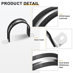 14Pcs 69mm(2-23/32&Prime;) Stainless Steel Rubber 2 Hole U-Tube Strap Clamp, Black