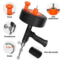 25Ft Snake Drain Hair Removal Tool Drill Powered and Manual Drain Cleaner Tool