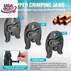 20V Brushless Copper Pipe Crimping Tool with 1/2&Prime;, 3/4&Prime;, 1&Prime; VUS Jaws