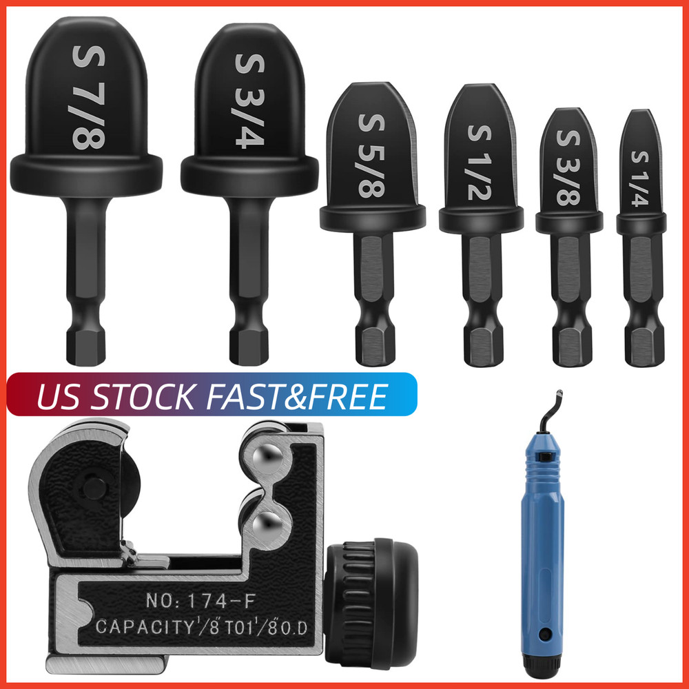 Free&Fast 8PCS Copper Pipe Cutter Expander Drill Bit Tools Set Swaging HVAC