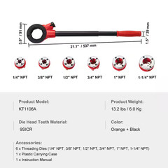 Ratchet Pipe Threader Kit 1/4 In. NPT-1-1/4 In. NPT Manual Ratcheting Pipe Threa