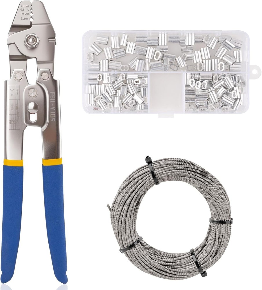 Stainless Steel Wire Rope Kit 66FT, 1/16IN Crimping Tool with 150 Aluminum Sleev