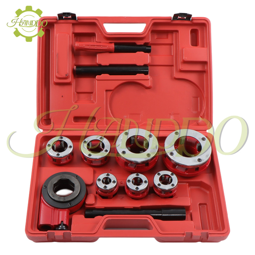 Pipe Threader Threading 3/8&Prime; &ndash; 2&Prime; Die Dies Set w/ Handle Ratchet Tool Set 7 Size
