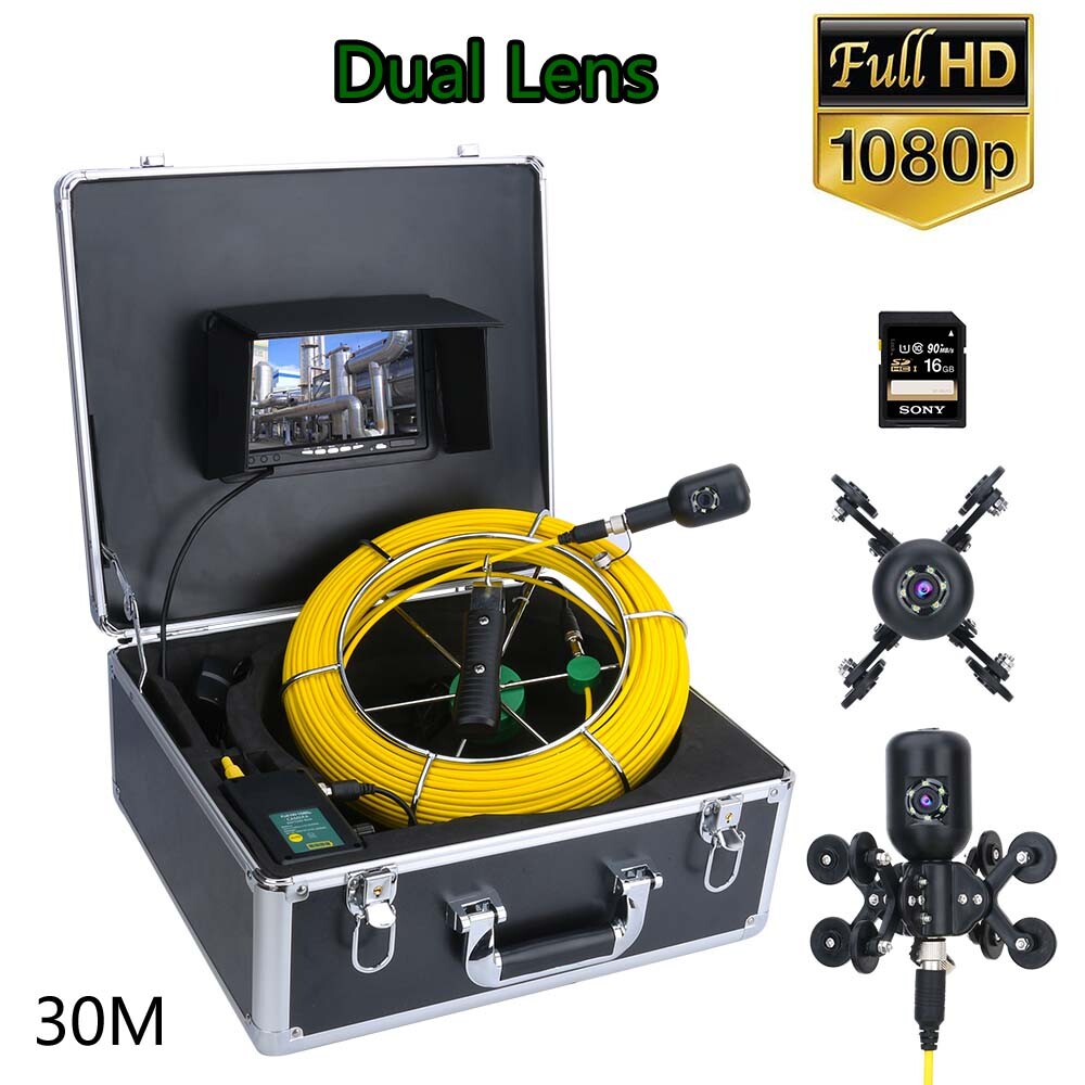 7&Prime; DVR Sewer Pipeline Industrial Endoscope Pipe Inspection Video Dual Camera 30M