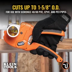 Klein Tools 50063 Ratcheting PVC Pipe Cutter, Cuts 1-1/4-Inch I.D. PVC,&hellip;