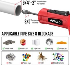 12V Cordless Drain Auger Auto Feed Plumbing Snake