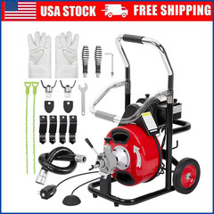 75Ft x 1/2Inch Drain Cleaner Machine For 1&Prime; to 4&Prime; Pipes Auto-feed Electric Drain