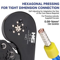 HKS Ferrule Crimping Tool AWG 30-5, Hexagonal Self-Adjusting Ratchet Crimper &hellip;