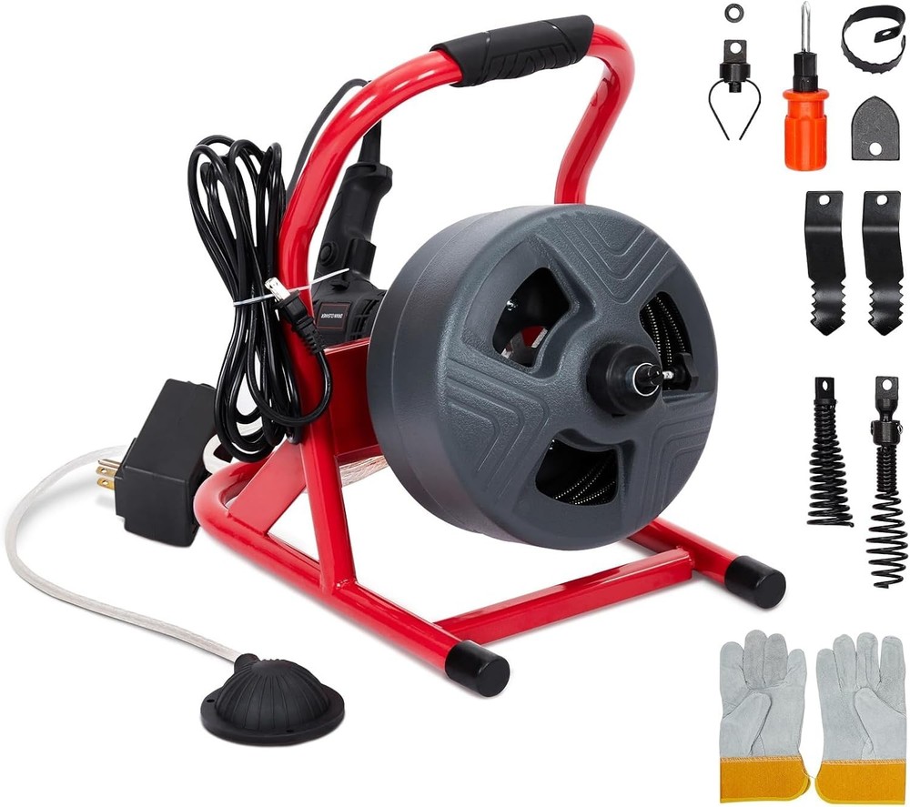 50&rdquo;x 5/16&Prime; Electric Drain Auger Cleaner Sewer Snake Cleaning Machine W/ Cutters