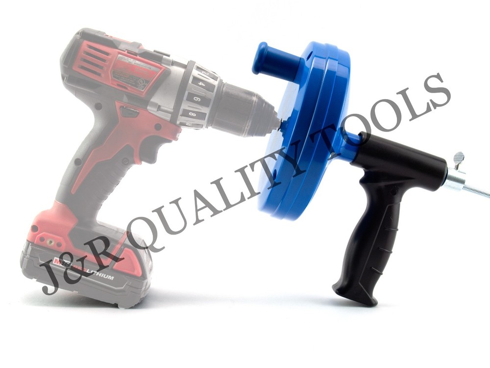 Hand Crank or Drill‑Operated Drain Cleaner Snake Cable Tool, 25 ft Spring Steel
