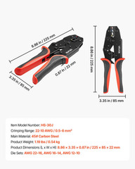 22-10 AWG Ratcheting Wire Crimping Tool Electrical Terminal Pliers