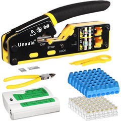 RJ45 Crimp Tool Pass Through Ethernet Crimper Kit Compact, Black & Yellow