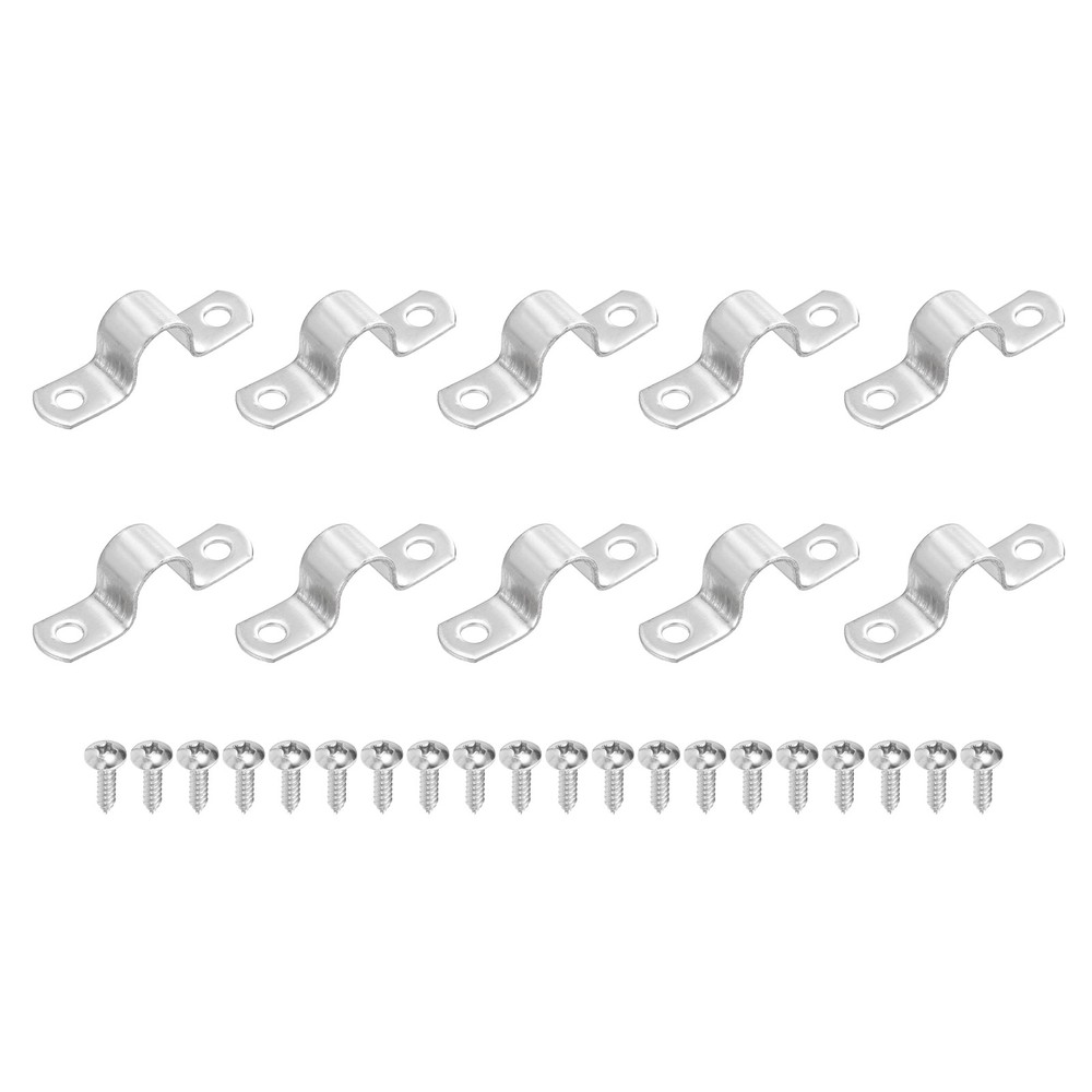 10Pcs 14mm(9/16&Prime;) Two Hole Rigid Pipe Strap with Screws, Silver