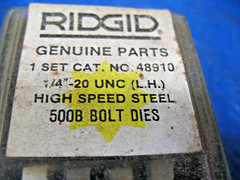 New RIDGID 500B 48910 LEFT HAND 1/4&Prime;-20 UNC HS Bolt Dies Set LEFT HAND NOS