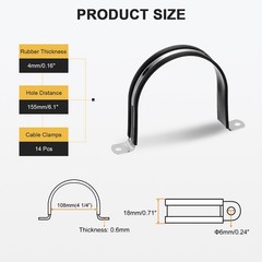 14Pcs 108mm(4-1/4&Prime;) Stainless Steel Rubber 2 Hole U-Tube Strap Clamp, Black