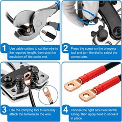 Battery Cable Lug Crimping Tool with Cable Cutter, 60pcs Copper Lugs & 80pcs Hea