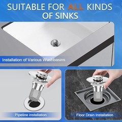 Pop-Up Sink Stopper Hair Catcher Bathroom Drain Strainer Removable Silver