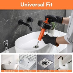 Drain Snake Hair Clog Remover with Drill Adapter, 33ft Orange-Black