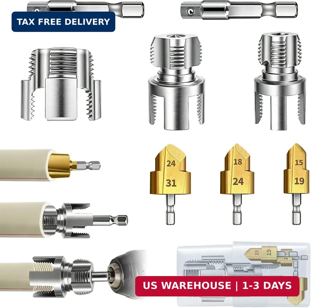 3PCS PVC Pipe Threader Tool Kit-1/2&Prime; 3/4&Prime; 1&Prime; Dual-Function Integrated Internal &