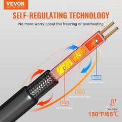 Self-Regulating Pipe Heating Cable, 24FT 5W/FT Heat Tape for Pipes, Roof Snow Me