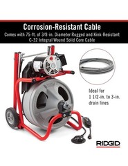 Ridgid 52363 K-400 Drain Cleaner Machine w/ 3/8&Prime; x 75ft Cable