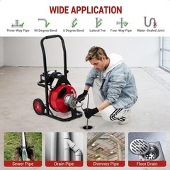 100 ft x 1/2 in Drain Cleaner Machine 250W Portable Sewer Snake Auger Feed Auto