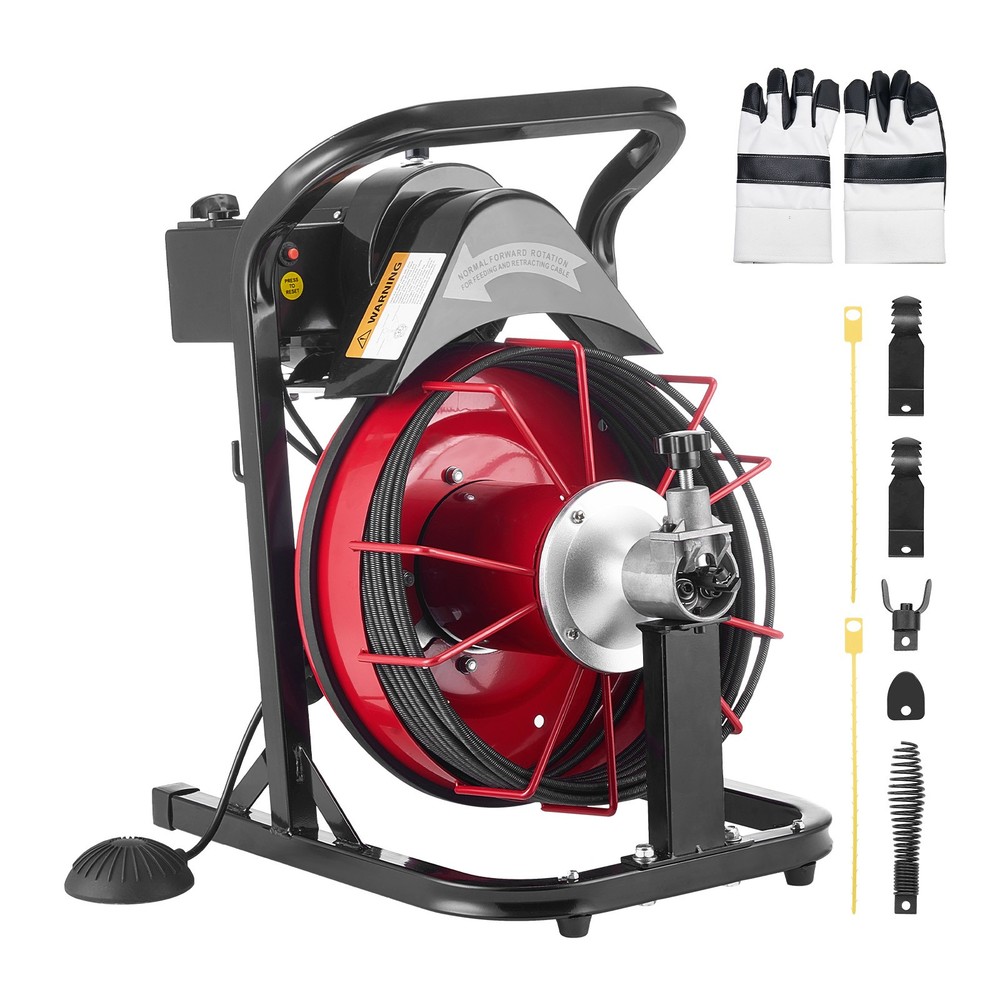VEVOR Drain Cleaner Machine Electric Drain Auger 50FT x 5/16 Inch Auto Feed