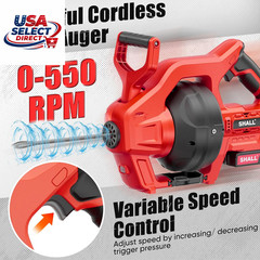 20V Cordless Drain Auger with 25Ft Drain Snake & Battery