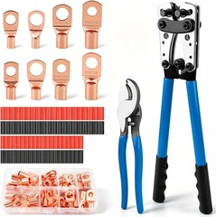 Battery Cable Lug Crimping Tool with Cable Cutter, 60pcs Copper Lugs & 80pcs Hea