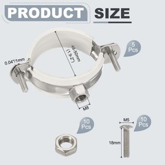 5pcs 201 Stainless Steel 1.9-2&Prime;/48-50mm Pipe Strap Clamp with Rubber, Black
