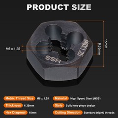 HSS M6 x 1.25 Metric Machine Thread Hex Die Right Hand High Speed Steel