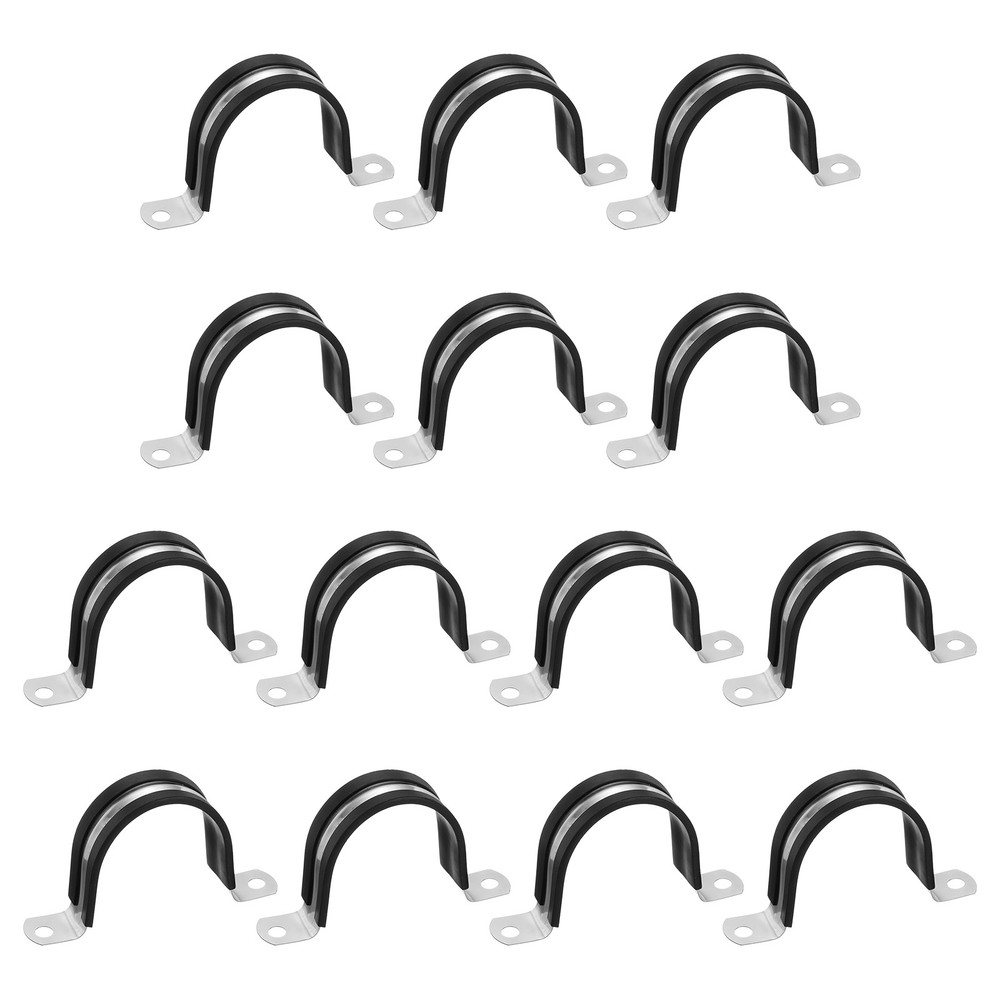 14Pcs 48mm(1-7/8&Prime;) Stainless Steel Rubber 2 Hole U-Tube Strap Clamp, Black