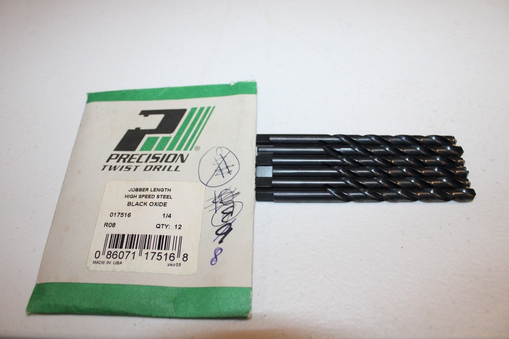 PRECISION TWIST DRILL 017516 1/4 HSS JOBBER DRILL BIT 4 1/8 &ldquo;L &ndash; QTY OF 7 &ndash; NEW