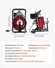 VEVOR Drain Cleaner Machine Electric Drain Auger 50FT x 5/16 Inch Auto Feed