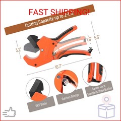 Bates- PVC Pipe Cutter, Cuts up to 2-1/2&Prime;, Orange Ratcheting PVC Pipe Cutter Too