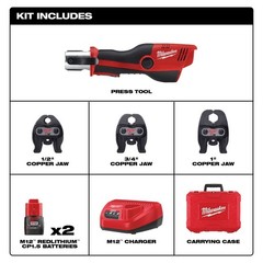 MILWAUKEE M12 FORCE LOGIC PRESS TOOL KIT WITH 3 JAWS #2473-22 *SLIGHTLY USED*