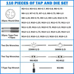110PCS Tap and Die Set, Metric Tap and Die Rethreading Kit, Thread Chaser Set&hellip;