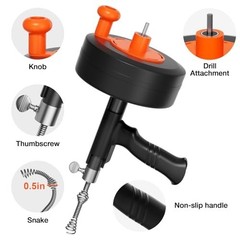25FT Drain Auger Snake Tool &ndash; Manual & Drill Powered Hair Clog Remover, Gloves I