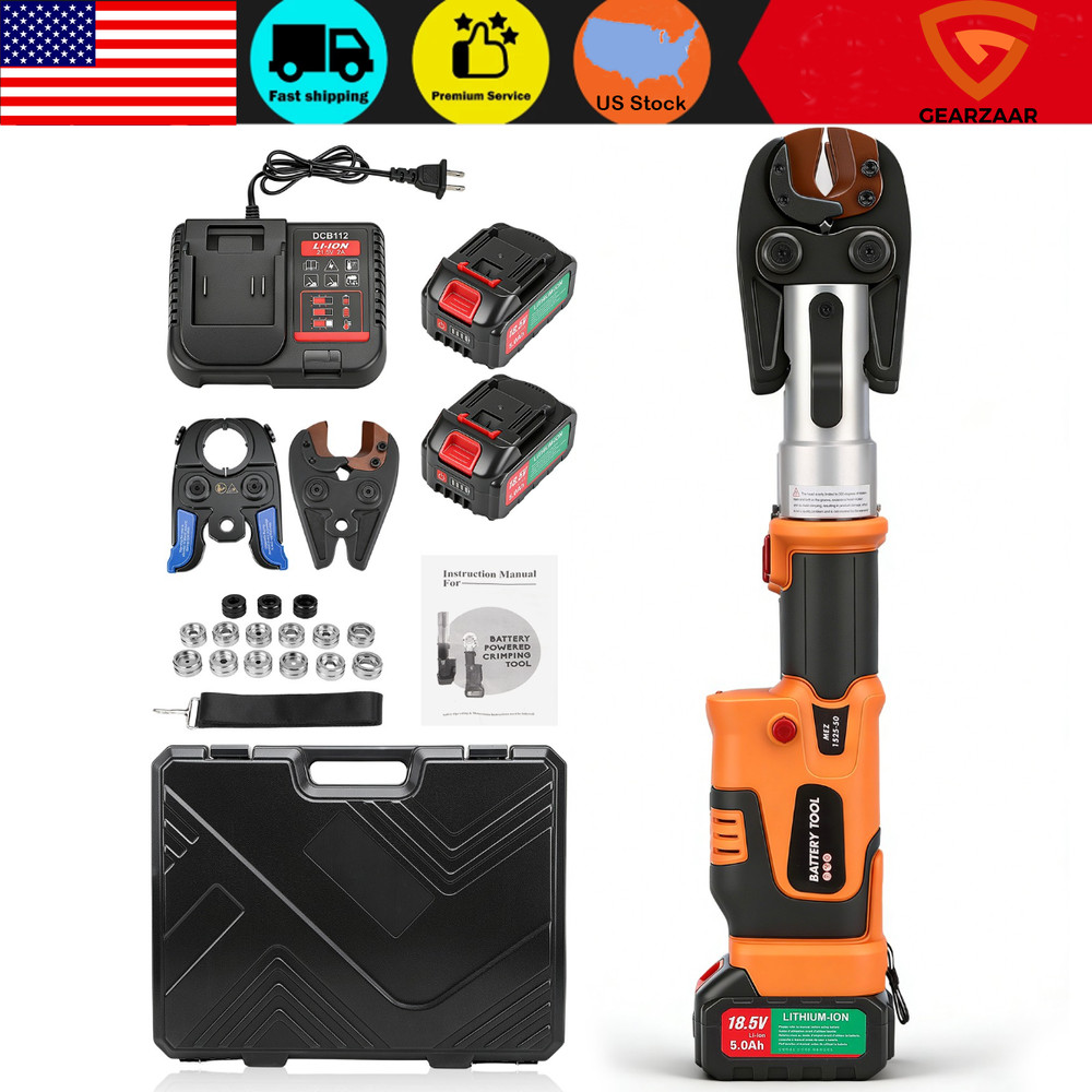 Pro Press Tool Pipe Crimping Kit Press Tool Battery Kit Fit 1/2&Prime; 3/4&Prime; 1&Prime; Copper