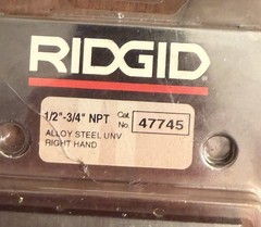 New Genuine Ridgid 47745 1/2&Prime; &ndash; 3/4&Prime; NPT Universal Dies High Speed Right Hand
