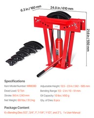 Hydraulic Pipe Bender 12 Ton Manual Pipe Bending Tool with 6 Dies