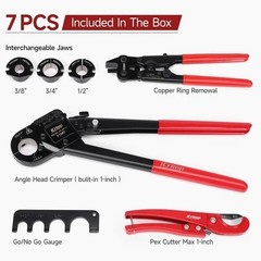 Icrimp Angle Head PEX Crimping Tool Kit for 3/8,1/2,3/4,1-Inch with Copper Ring