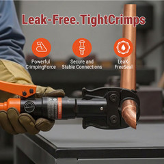 Hydraulic Copper Press Tool, 3 VUS Jaws (1/2&Prime;,3/4&Prime;,1&Prime;), 360&deg; Rotatable Head
