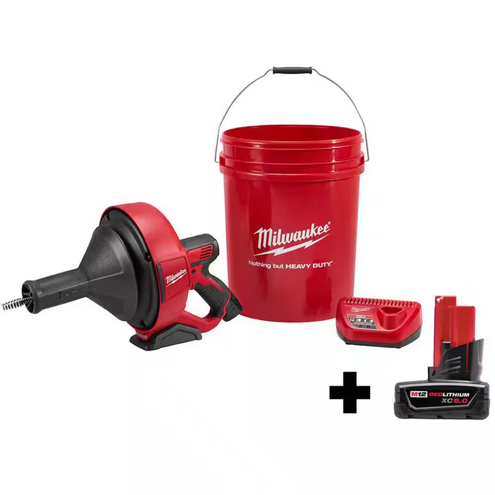 M12 12-Volt Lithium-Ion Cordless Auger Snake Drain Cleaning Kit with 6.0Ah Batte