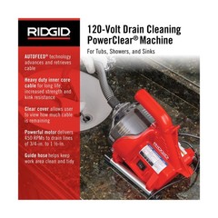 RIDGID 55808 PowerClear 120-Volt Drain Cleaning Machine Kit for Tubs, Showers&hellip;
